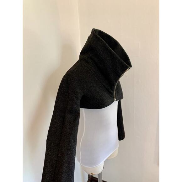 Shipley Halmos Cropped Dark Charcoal Grey Wool Bolero Jacket Shrug XS Collar - Picture 6 of 16